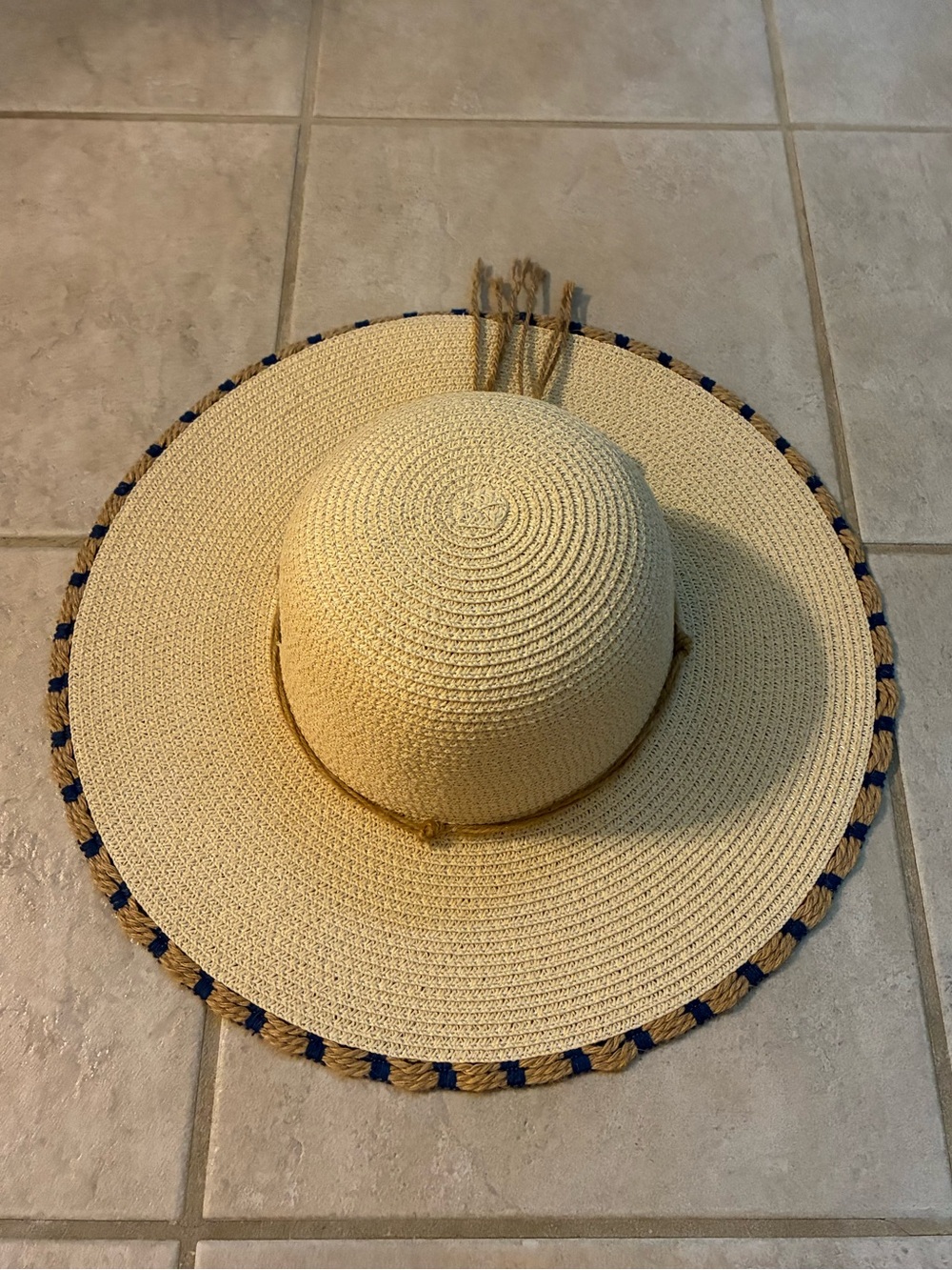 Panama Jack Natural Straw Sun Hat with Navy Trim